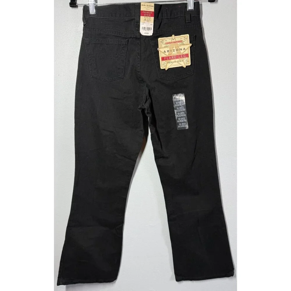 NWT Arizona Girls Flare Leg Jeans Black Denim‎ Size 16 Slim High Waisted